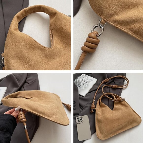 Chic Khaki Faux Suede Small Crossbody Bag for Women Travel Work - Picture 5 of 6